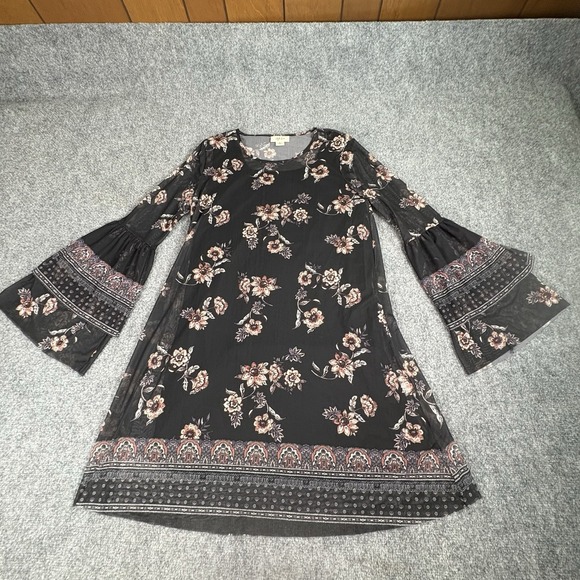 Style & Co. Dresses & Skirts - Style & Co Dress Women S Black Floral Bell Sleeve Boho Sheer Overlay Whimsigoth